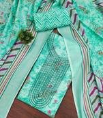 Sea-green printed cotton semi stitched churidar dress-materials