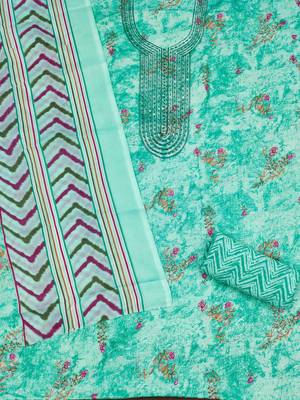 Sea-green printed cotton churidar dress-materials 2