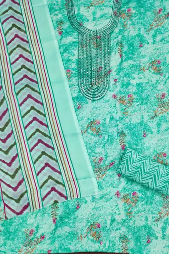 Sea-green printed cotton churidar dress-materials