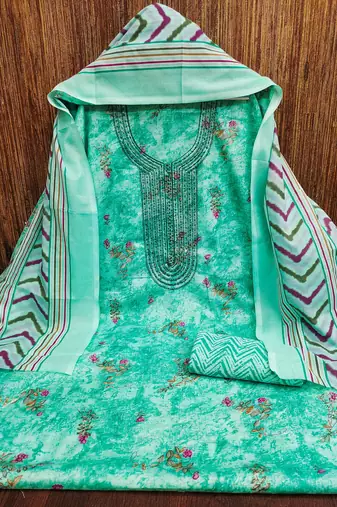 Sea-green printed cotton churidar dress-materials