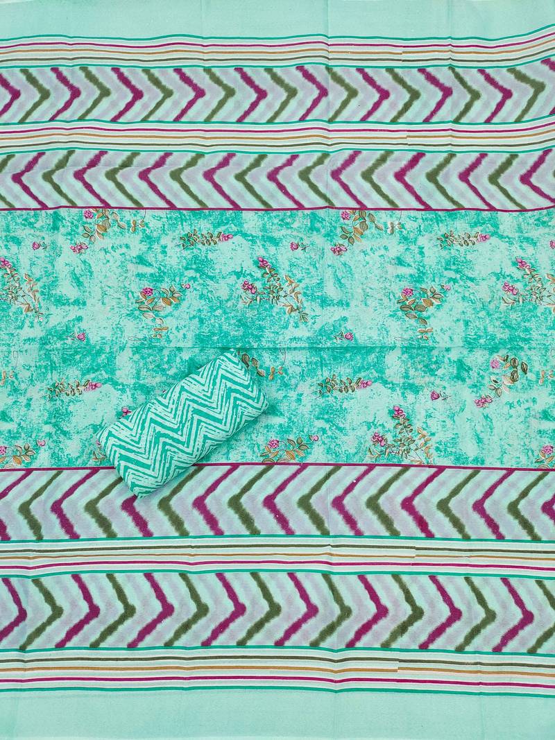 Sea-green printed cotton semi stitched churidar dress-materials