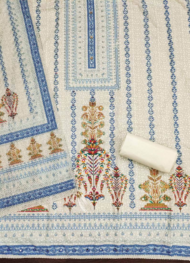 Multicolor sequins cotton semi stitched churidar dress-materials