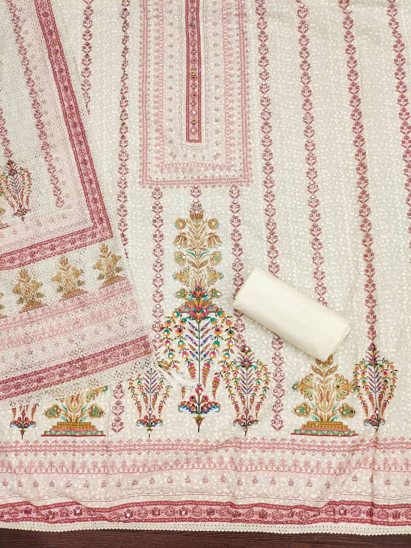 Multicolor sequins cotton semi stitched churidar dress-materials