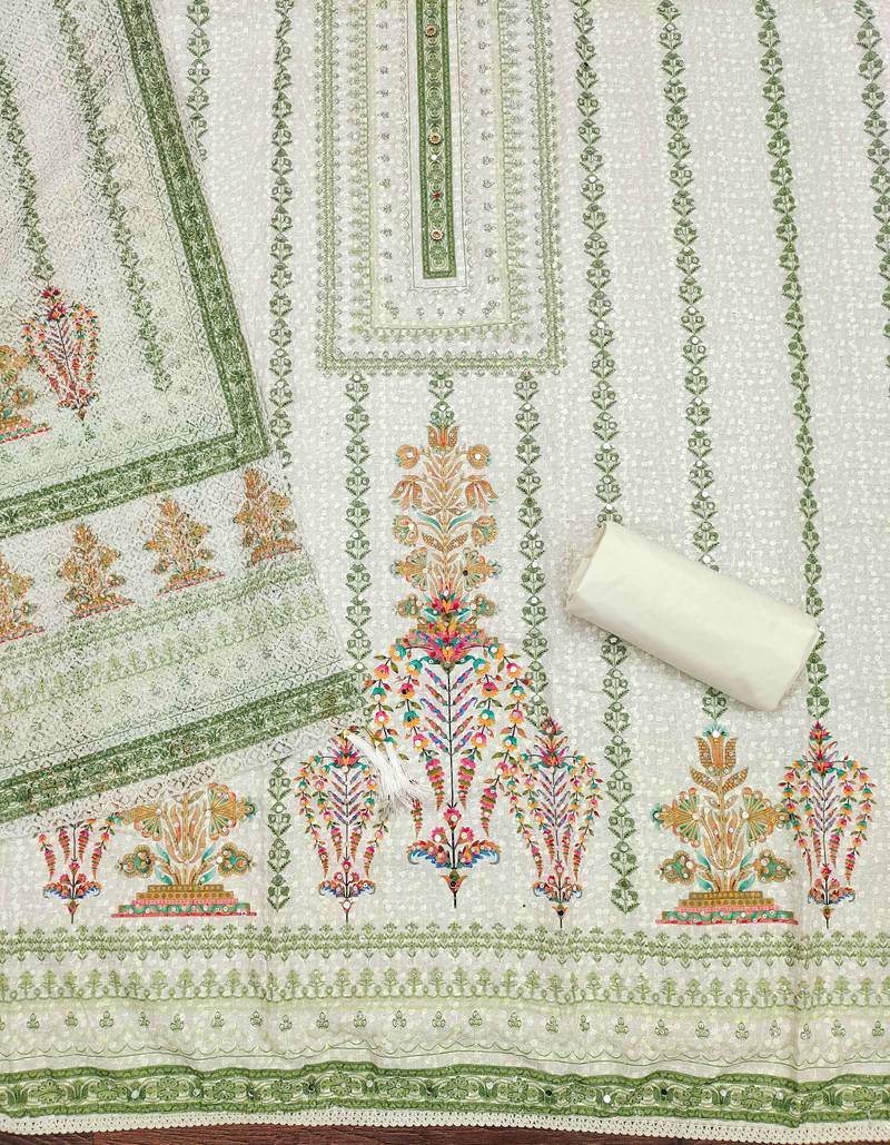 Multicolor sequins cotton semi stitched churidar dress-materials