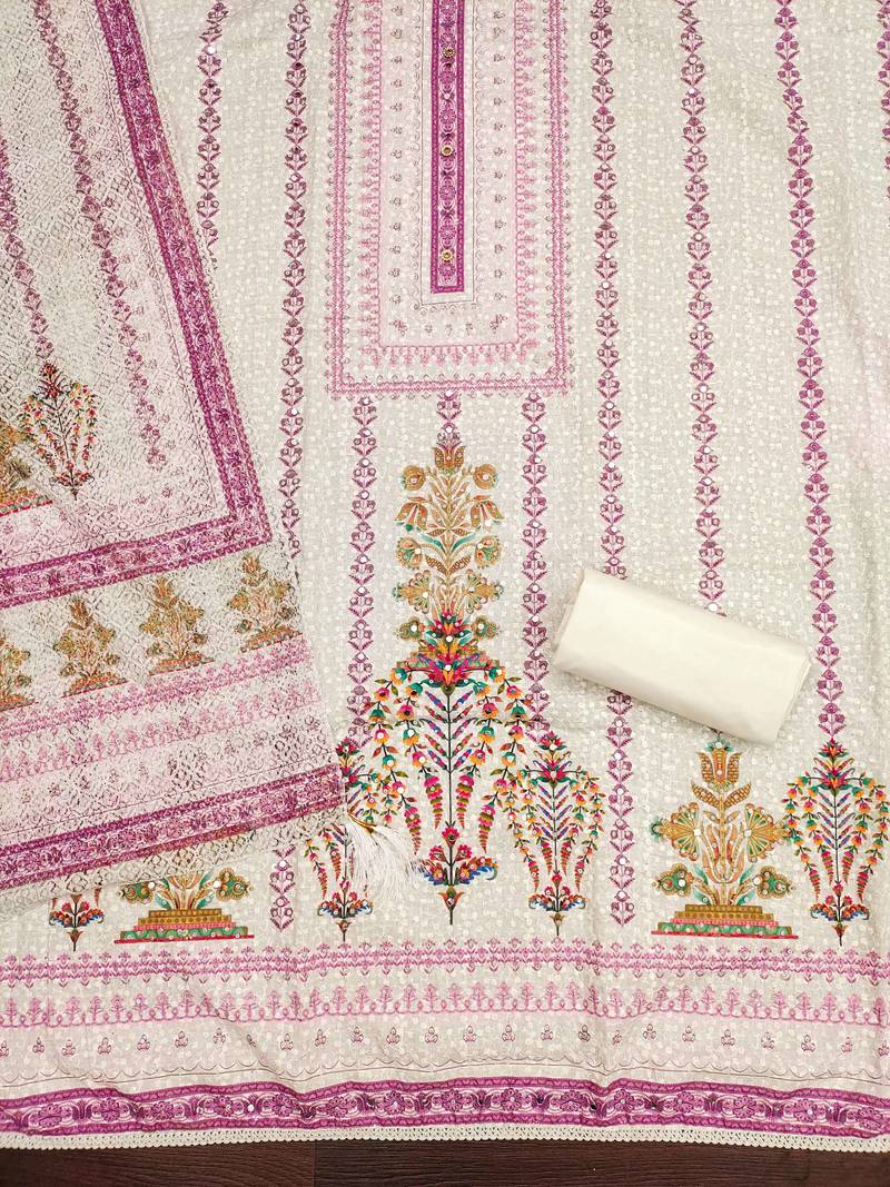 Multicolor sequins cotton semi stitched churidar dress-materials