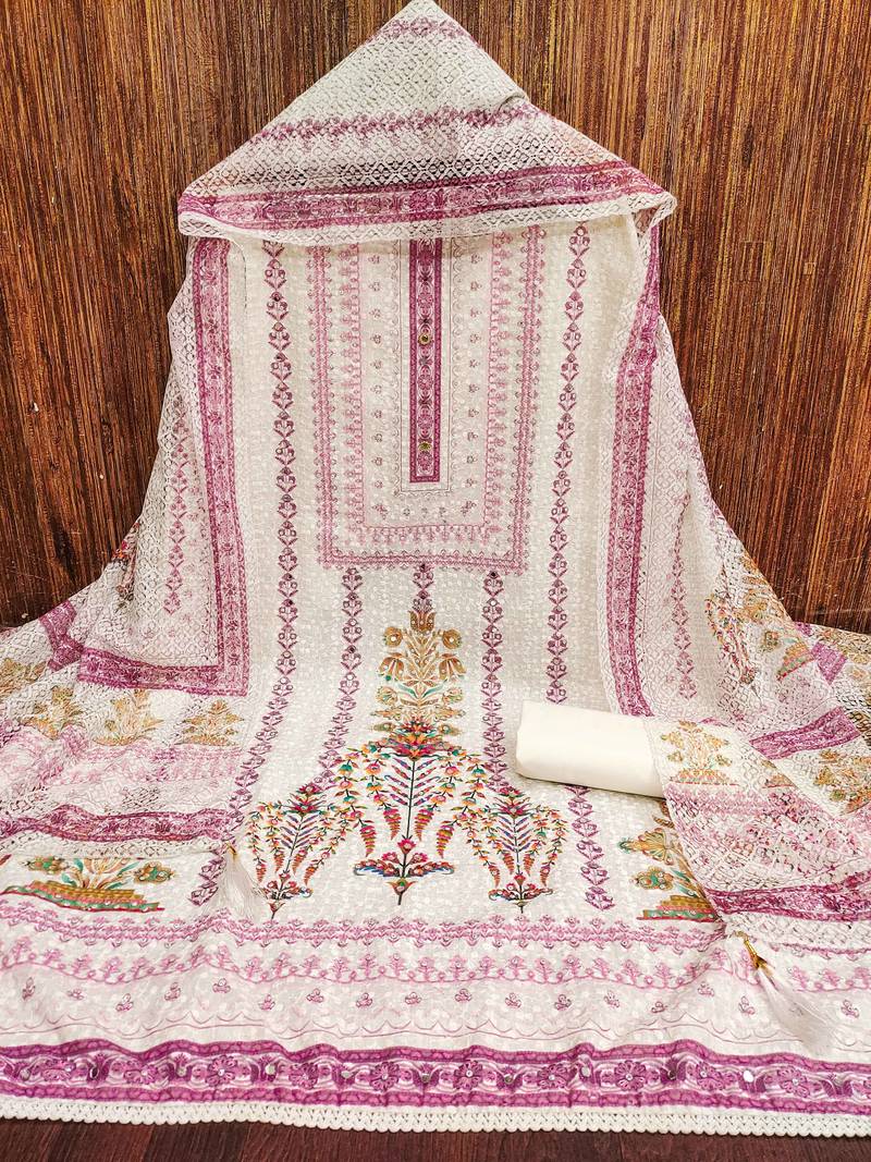 Multicolor sequins cotton semi stitched churidar dress-materials