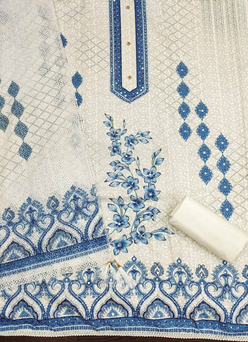 Multicolor sequins cotton semi stitched churidar dress-materials