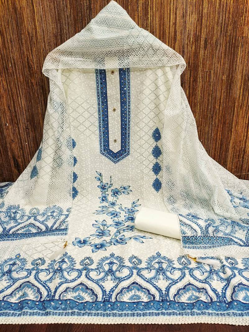 Multicolor sequins cotton semi stitched churidar dress-materials