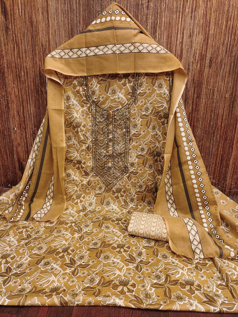 Multicolor sequins cotton semi stitched churidar dress-materials