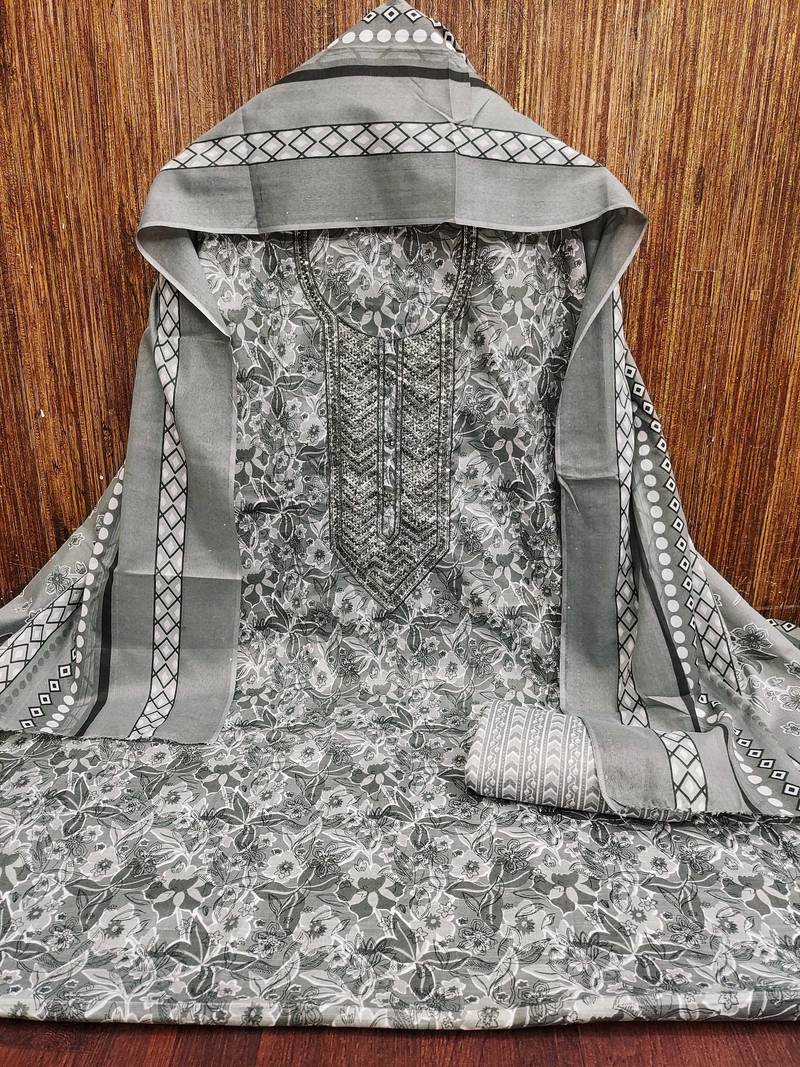 Multicolor sequins cotton semi stitched churidar dress-materials