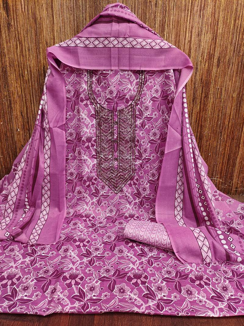 Multicolor sequins cotton semi stitched churidar dress-materials