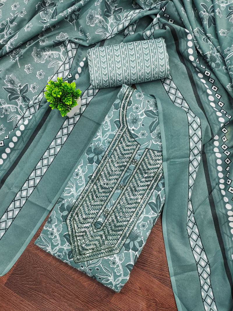 Multicolor sequins cotton semi stitched churidar dress-materials