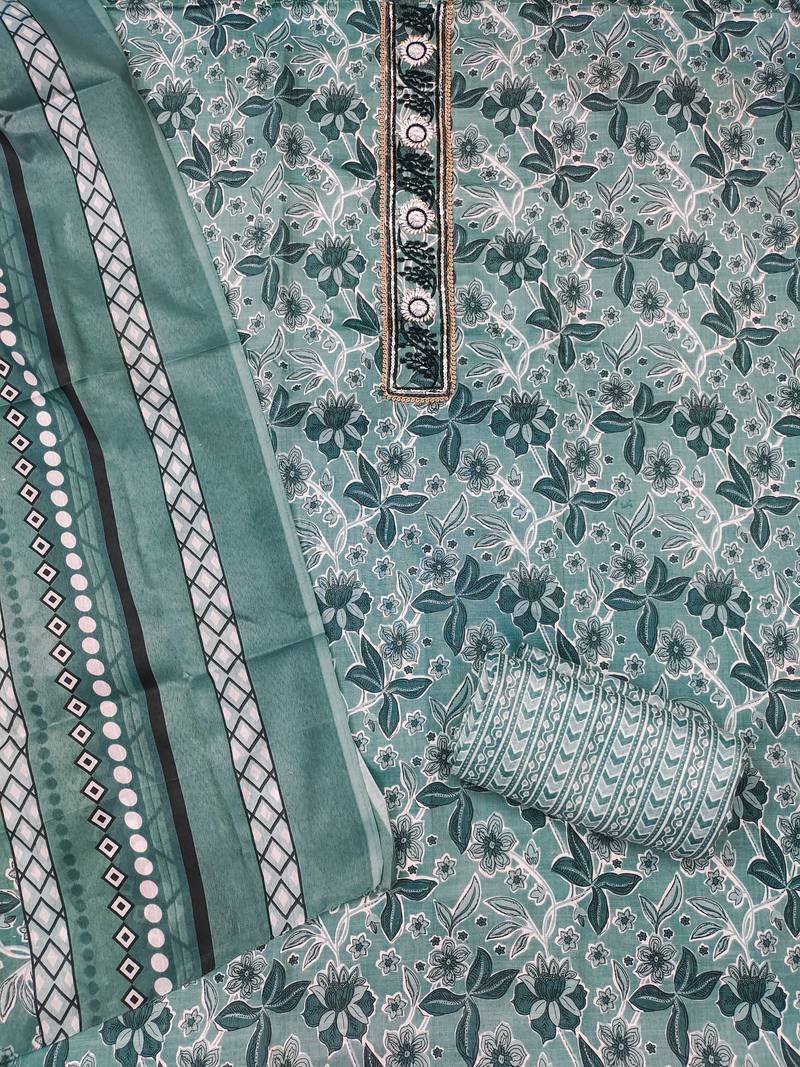 Multicolor sequins cotton semi stitched churidar dress-materials