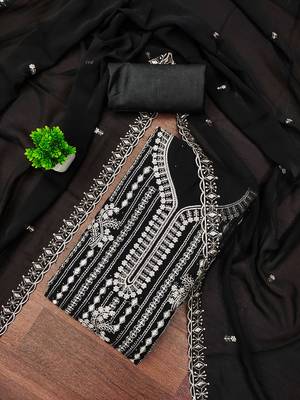 Black embroidered georgette churidar dress-materials 1