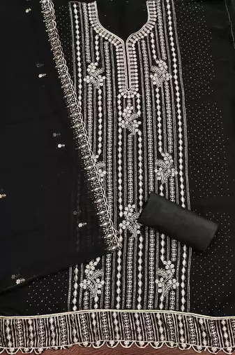 Black embroidered georgette churidar dress-materials