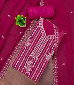Magenta embroidered georgette semi stitched churidar dress-materials