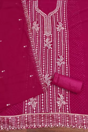 Magenta embroidered georgette churidar dress-materials
