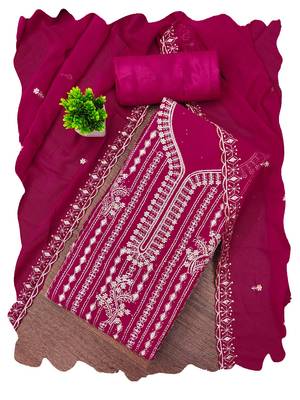 Magenta embroidered georgette churidar dress-materials 4