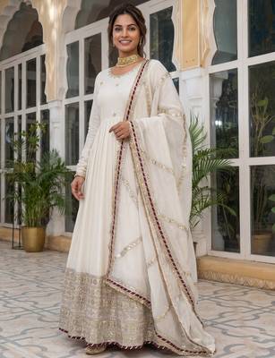Gorgeous Off-White Embroidered Silk Wedding Wear Gown With Dupatta 2