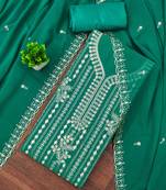 Sea-green embroidered georgette semi stitched churidar dress-materials