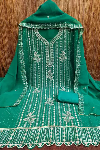 Sea-green embroidered georgette churidar dress-materials
