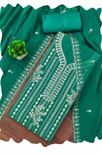 Sea-green embroidered georgette churidar dress-materials