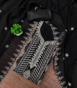 Black embroidered georgette semi stitched churidar dress-materials