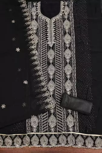 Black embroidered georgette churidar dress-materials