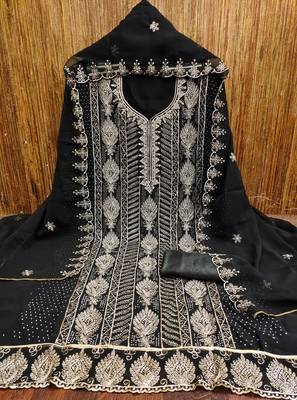 Black embroidered georgette churidar dress-materials 3