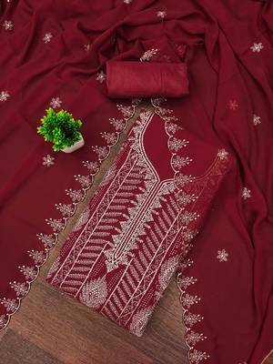 Maroon embroidered georgette churidar dress-materials 1
