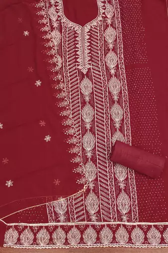 Maroon embroidered georgette churidar dress-materials