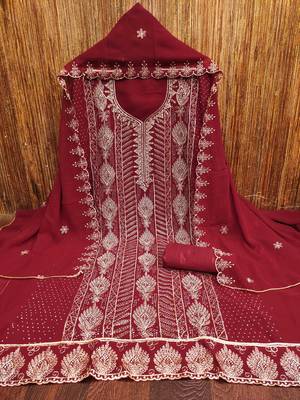 Maroon embroidered georgette churidar dress-materials 3