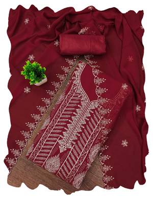 Maroon embroidered georgette churidar dress-materials 4