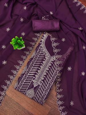 Purple embroidered georgette churidar dress-materials 1