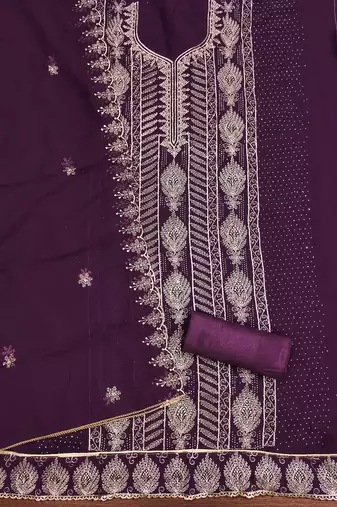 Purple embroidered georgette churidar dress-materials