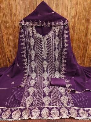 Purple embroidered georgette churidar dress-materials 3