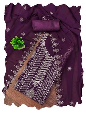 Purple embroidered georgette churidar dress-materials 4
