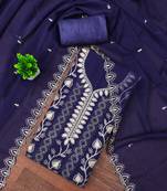 Blue embroidered georgette semi stitched churidar dress-materials