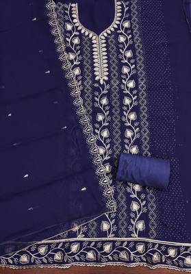 Blue embroidered georgette churidar dress-materials 2