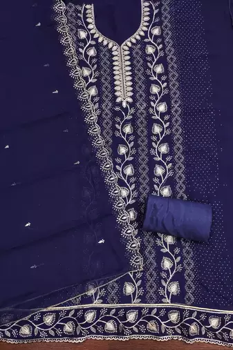 Blue embroidered georgette churidar dress-materials