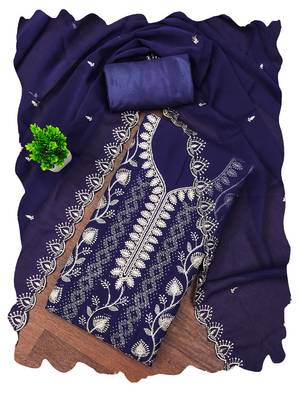 Blue embroidered georgette churidar dress-materials 4