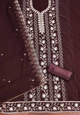 Brown embroidered georgette churidar dress-materials 2