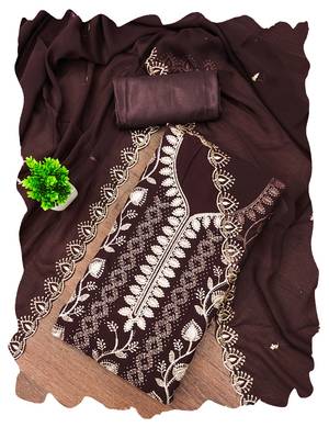 Brown embroidered georgette churidar dress-materials 4