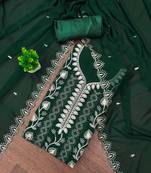 Green embroidered georgette semi stitched churidar dress-materials