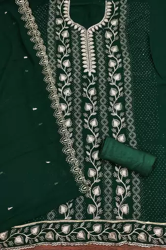 Green embroidered georgette churidar dress-materials