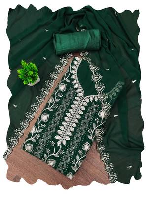 Green embroidered georgette churidar dress-materials 4