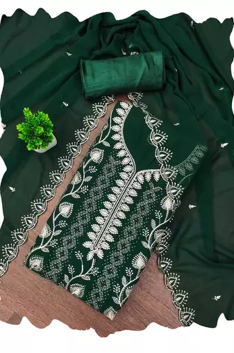 Green embroidered georgette churidar dress-materials