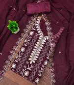 Magenta embroidered georgette semi stitched churidar dress-materials