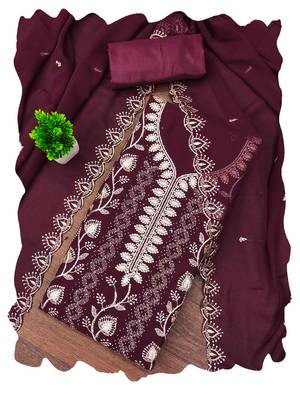 Magenta embroidered georgette churidar dress-materials 4