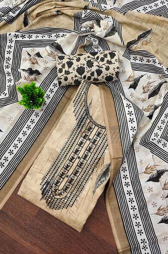 Beige sequins cotton semi stitched churidar dress-materials